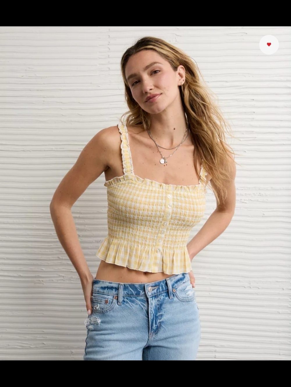 American Eagle Outfitters Yellow Plaid Smocked Crop Top